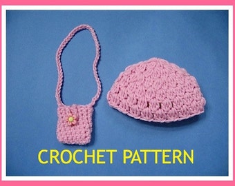 Crochet Pattern 18 Inch Doll Cluster Hat and Shoulder Purse Digital Download