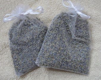 Lavender Sachets - Set of 2 Filled with French Lavender in Drawstring Organza Bags