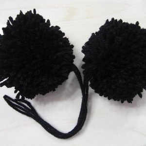 Black Yarn Pom Poms Handmade - Set of 2 Large Pom Poms Package Ties