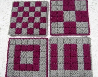 Coasters - Gray and Burgundy - Set of 4 - Double Thick Mug Mats