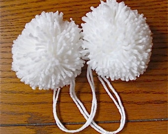 Yarn Pom Poms White Size Large - Set of 2 - Handmade Costume Pom Package Ties