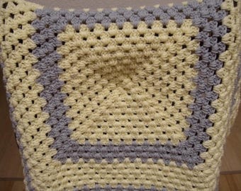 Baby Blanket - Yellow and Gray - Hand Crocheted Baby Afghan