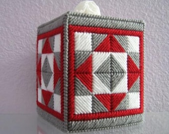 Tissue Box Cover - Red, Gray and White