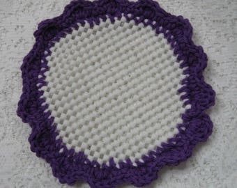 Purple Lid Jar Bottle Opener Crocheted Scalloped Edging Jar Grabber