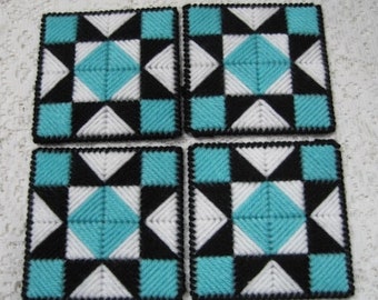 Coasters - Turquoise, Black and White - Set of 4 - Double Thick Mug Mats