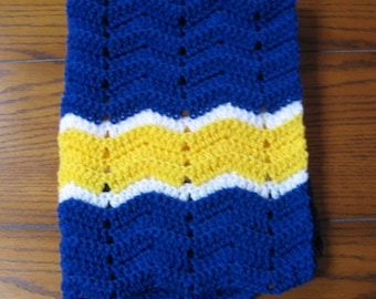 Baby Blanket - Royal Blue, Bright Yellow and White - Chevron Ripple