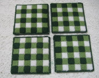 Green Plaid Coasters - Set of 4 - Double Thick Mug Mats
