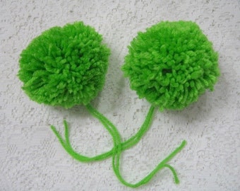 Handmade Yarn Pom Poms Neon Green Set of 2