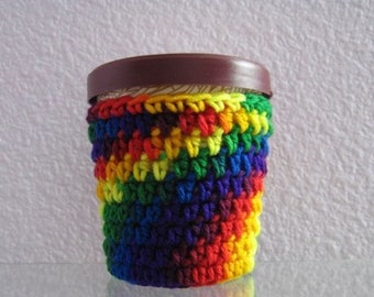 Ice Cream Cozy Pint Cover Crocheted Rainbow Coaster