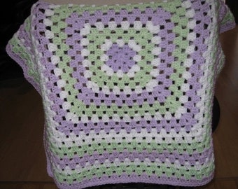 Baby Blanket - Lavender, Mint Green, White - Hand Crocheted Baby Afghan