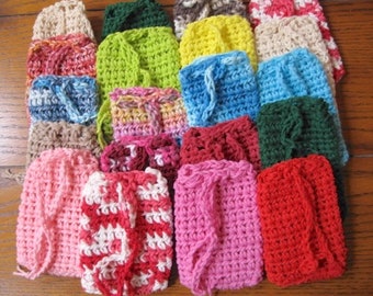 Wholesale Soap Savers Drawstring Bags, 9 Crocheted Gift Card Holders