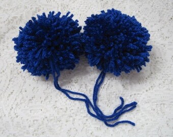 Handmade Yarn Pom Poms Royal Blue Set of 2