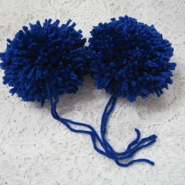 Handmade Yarn Pom Poms Royal Blue Set of 2