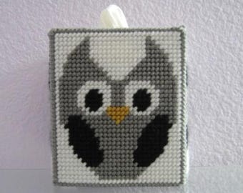 Gray Owl Tissue Box Cover  - Boutique Size Tissue Topper