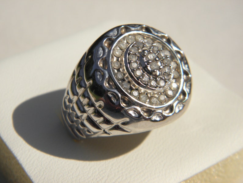 Heavy Vintage Solid 10k417 1.0 Carat TCW Signet 11.0 SALE 10ct White Gold Diamond College Ring Size W