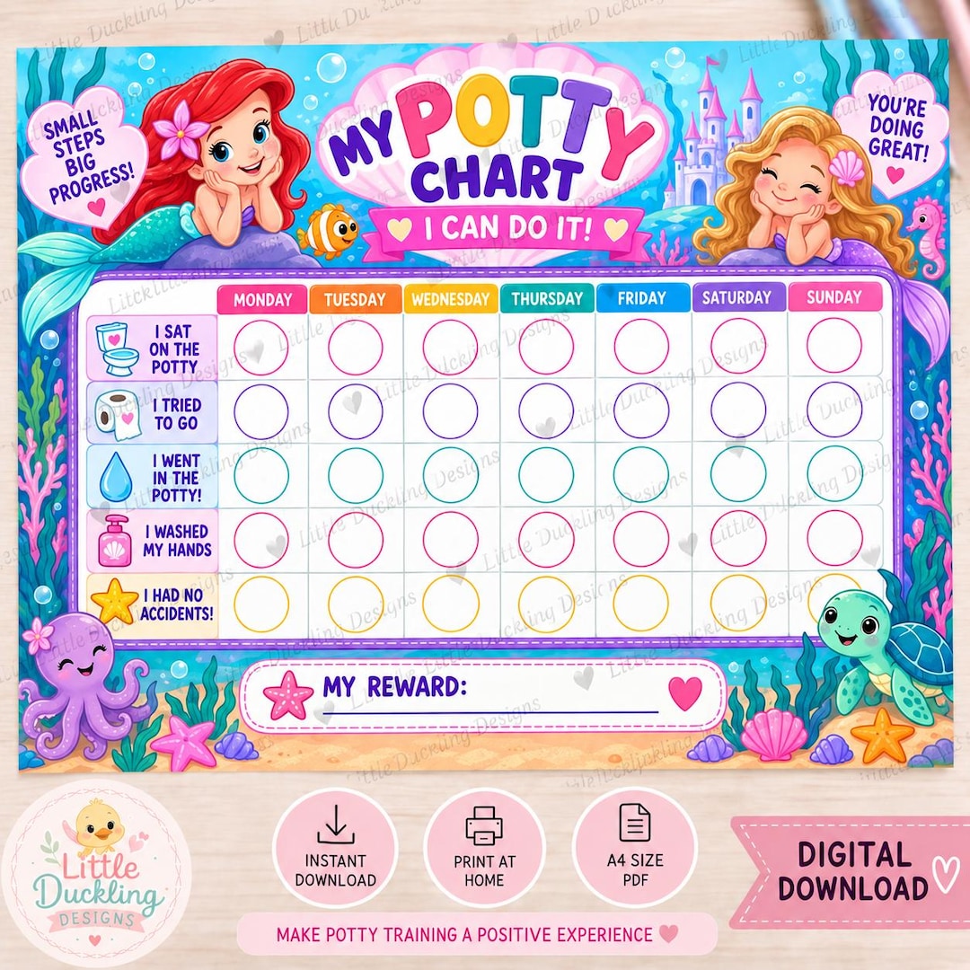 Mermaid Potty Training Chart | Toddler Toilet Tracker (digital Download ...