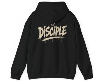 Felpa con cappuccio e scritta graffiti "Discepolo" / Streetwear con design a goccia a corona