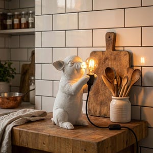 Bordlampa för Nasse, mattvit nattlampa för gris, 3D-tryckt Nasse-lampa, sänglampa, present till djurälskare, Edison-lampa för heminredning
