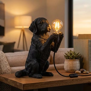 Bordlampa för golden retriever, mattsvart nattlampa för hund, 3D-utskriven retrieverlampa, sänglampa, present till hundälskare, heminredning