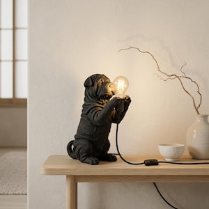 Bordlampa för valp med shar-pei, nattlampa för hund, 3D-utskriven shar-pei-lampa, sänglampa, present till hundälskare, heminredning