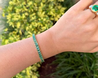 14K Smaragd geschnitten Smaragd Tennis Armband, natürliche grüne Smaragd Armband für Frauen, echte Edelstein Eternity Armband, Luxus Schmuck Geschenk