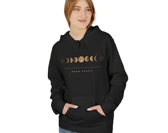Moon Phase Hoodie, Gold Lunar Print on Midweight Fleece