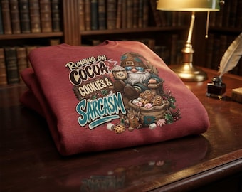 Christmas Crewneck Sweatshirt, 50/50 Cotton-Poly Gnome Design, Holiday