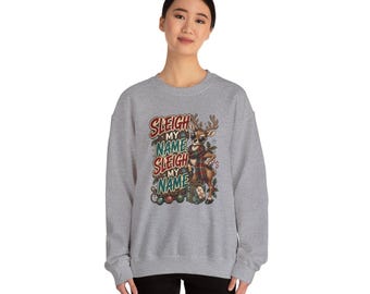 Christmas Sweatshirt, 50/50 Cotton-Poly Blend With Plaid Reindeer Graphic