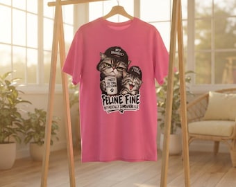 Funny Cat Tee, Heavyweight Garment-Dyed Cotton Graphic T-Shirt