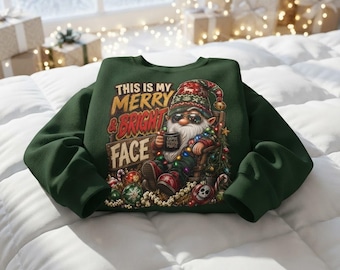 Crewneck Sweatshirt, 8 oz 50/50 Cotton-Poly Christmas Gnome Graphic