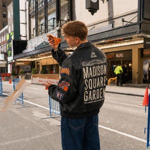 New York Varsity Madison Square Basketball Leather Jacket NYC Embroidered Patch Bomber Style Black Streetwear Mens NBA Coat Gift-For-Him