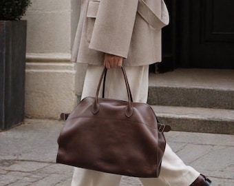 Soft Margaux Leather  Bag 17, 15 & 12 Inch  Women’s Structured Top Handle Shoulder Purse, Frosted Minimalist Handbag, Chic Work And Gift Bag
