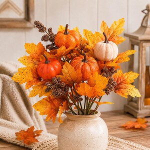 Artificial Pumpkin Maple Leaf Stems for DIY Fall Decor