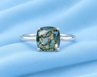 Moss Agate engagement ring unique Rose gold engagement ring vintage ring Bridal Promise ring Anniversary gift