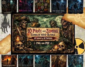 10–20-oz-Becherhüllen-Set mit Piraten- und Zombie-Horrormotiven (PNG/PDF), schmal und konisch (digitaler Download)