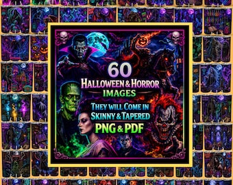 60 im Dunkeln leuchtende klassische Horror-Halloween-Becherfolien | Monster-Kryptiden-PNG-PDF (Digitaler Download)