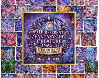90 Fantasy- und Zauberwelt-Becherfolien (PNG & PDF) | 20oz (schmal und konisch) – Digitaler Download | Magische und mythische Designs