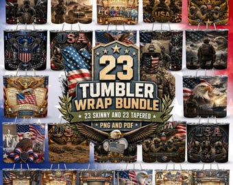 23 patriotische Militär-Becherhüllen im Set | 23 Designs, 46 Hüllen (Digitaler Download) | PNG und PDF