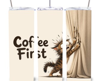 Spannende kat koffie eerste beker wrap | Katten sublimatie design (digitale download)