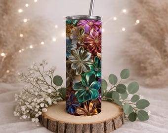 Floral Tumbler Wrap PNG - Sublimationsdesign - 20 Unzen Skinny & Tapered | Größenverstellbare Wrap | Digitaler Download