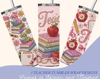 Strass-Becherhüllen-Set „Lehrerleben“, 3 Designs, „Angetrieben von Kaffee und Geduld“, Digitaler Download (PNG & PDF) (Schmal und konisch, 20 oz)