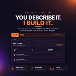 Application de suivi personnalisée – Plus | Application Web hors ligne personnalisée avec rappels, exportation CSV, sans abonnement