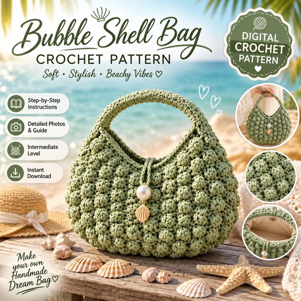 30 Crochet Purses and Bags To Make at Home: Fresh Patterns for Everyday Carryalls 29 Bubble Shell Handbag