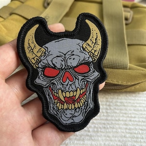Evil Ghost Tactical Patch Military Mask Monster Samurai  Morale Badge Hook and Loop Embroidered Patch for Backpack Jacket Hat Vest Airsoft