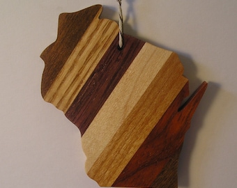 Wisconsin shaped ornament or magnet,  laminated hardwoods