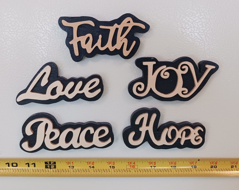 Inspirational words, refrigerator magnets, religious themed, handcrafted with scroll saw image 1