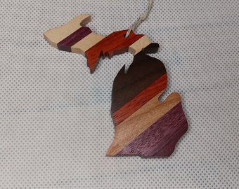 Michigan shaped laminated hardwood ornament or magnet, handcrafted