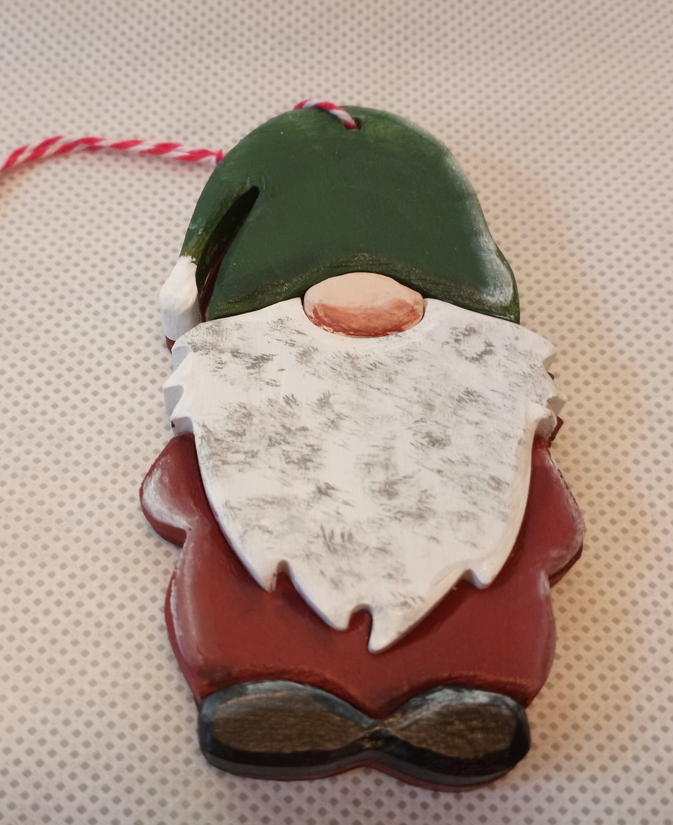 Hand painted wood gnome ornament cut with scroll saw Etsy