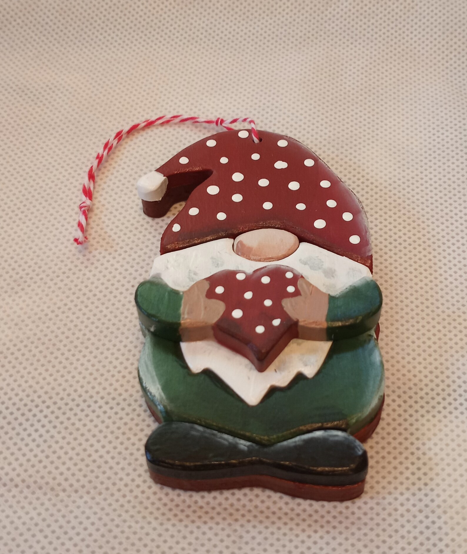 Wood gnome ornament with heart handpasinted scroll saw cut Etsy