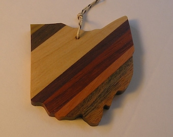 Ohio shaped laminated hardwood ornament or magnet